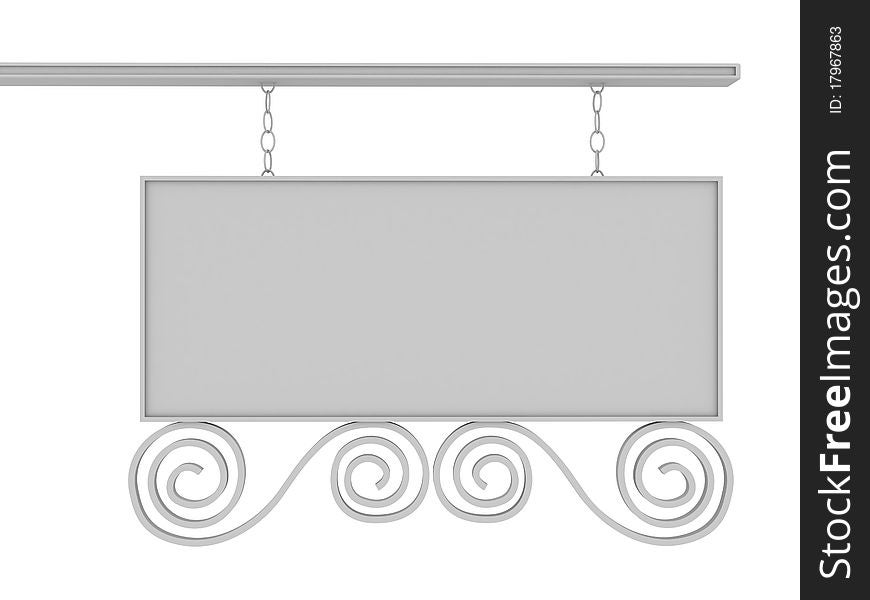 Blank white sign with ornaments and chains on a white background â„–1. Blank white sign with ornaments and chains on a white background â„–1