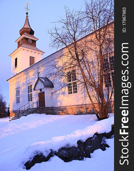 A church in winter sunset