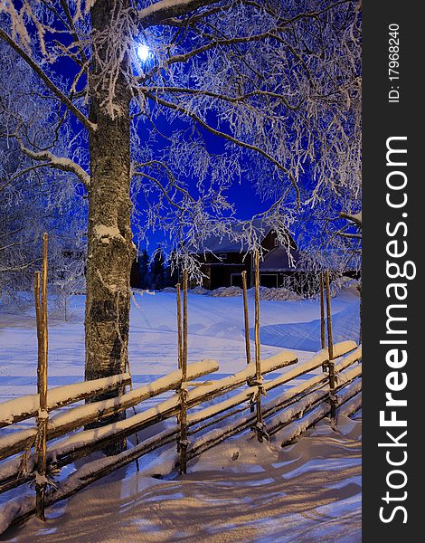 Old fashion fence in the moonlight