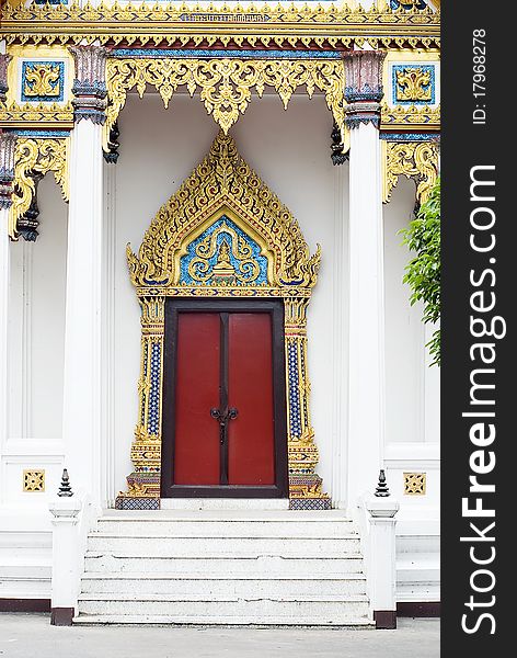 Door woodcarving thailand temple Staircase. Door woodcarving thailand temple Staircase