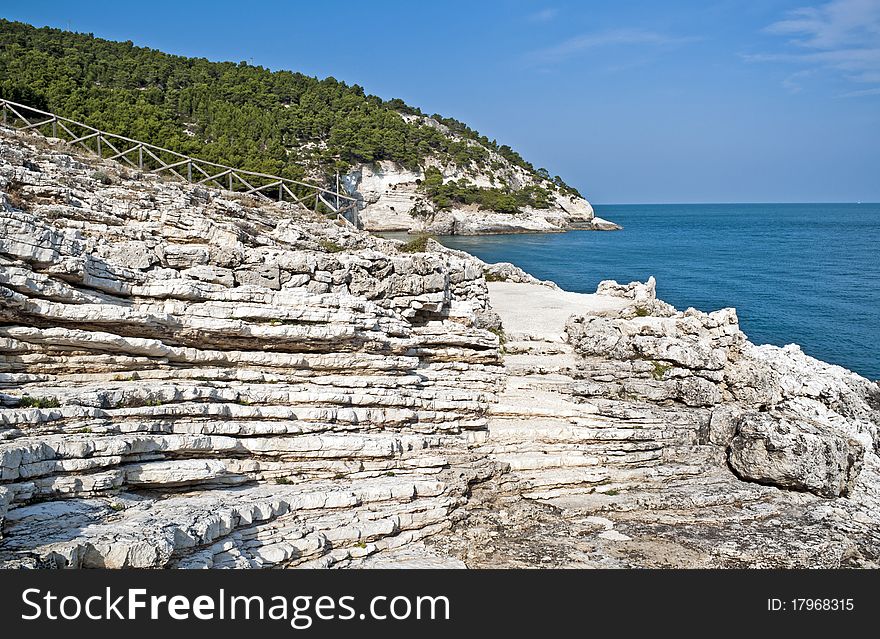 Viewpoint on the rocky shore in south Italy