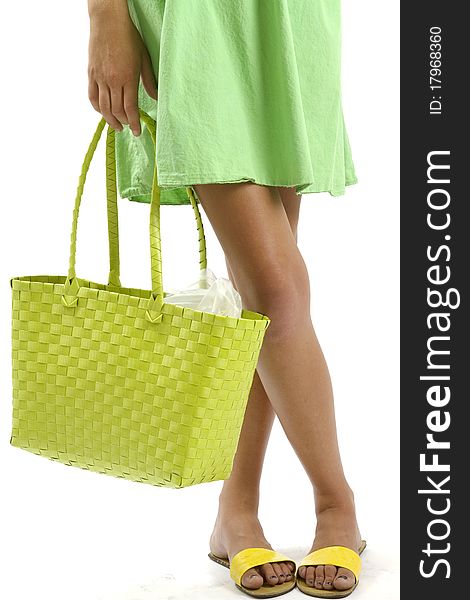 Woman Holding A Green Shopping Bag