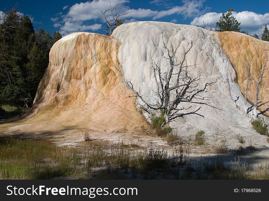 Orange Springs Mound in Yellowstone National Park, a deposit from a thermal spring near Mammoth Hor, Springs