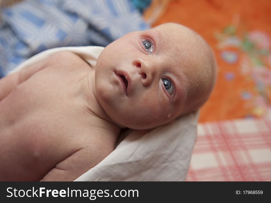 Surprise amazed look; european child, Age 1,5 months. Surprise amazed look; european child, Age 1,5 months
