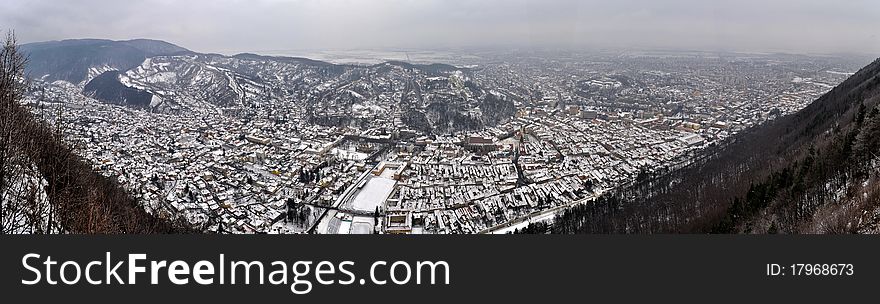 Winter city panorama - top view