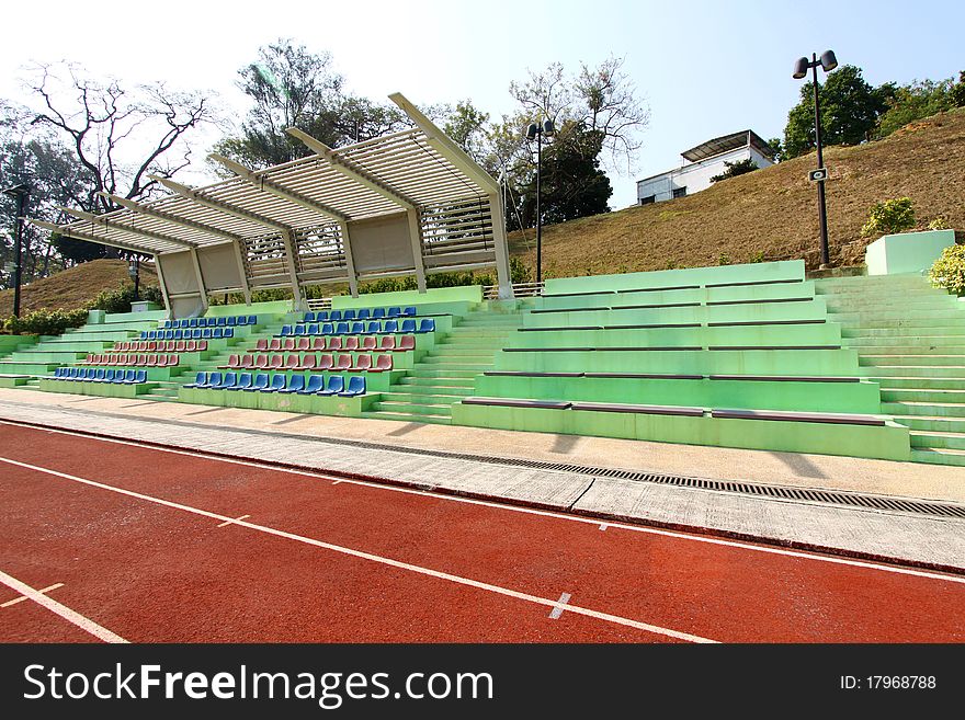 A stadium with running tracks in a University.