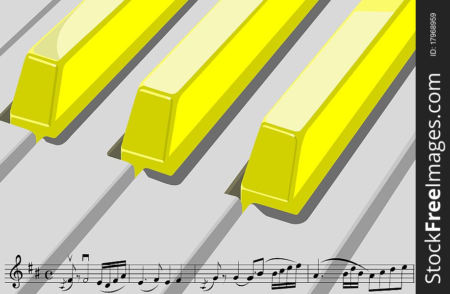 Musical instruments. Musical signs and gold piano keys. Musical instruments. Musical signs and gold piano keys.
