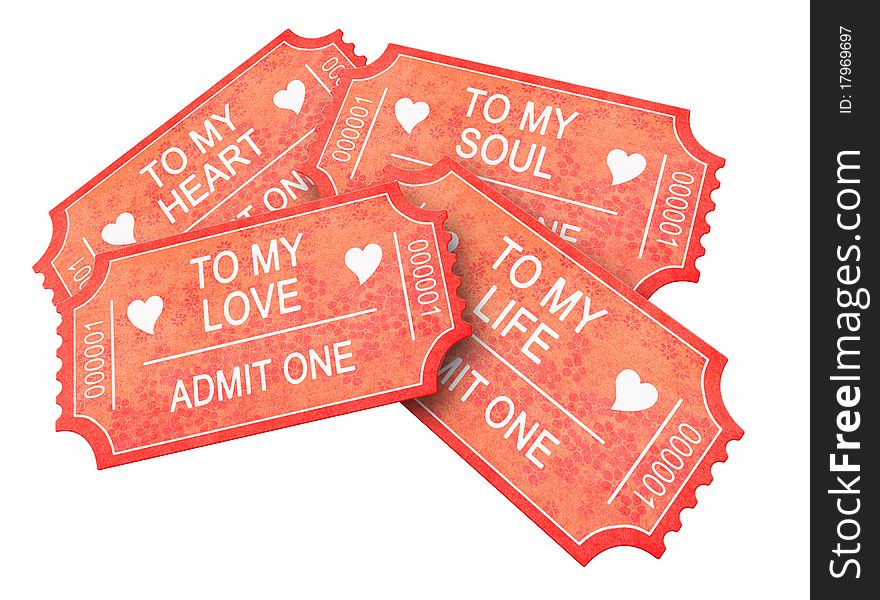 Four Romantic tickets isolated on white