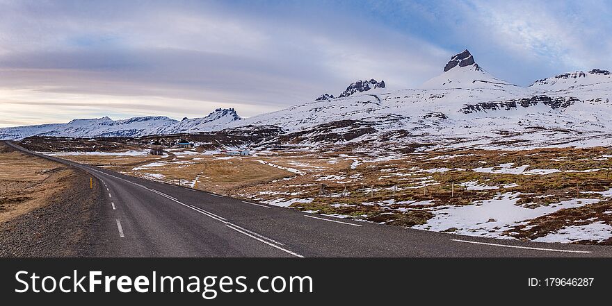 High Resolution Panoramic view on Ring Road, East Fjords, Iceland, Europe