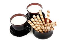 Two Cups With Milk And Cookies. Stock Image Two Cups With Milk And Cookies. Stock Image