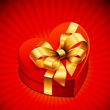 Heart Shape Gift With Golden Bow Stock Photos Heart Shape Gift With Golden Bow Stock Photos