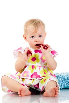 Beautiful Baby Girl With Lipstick Royalty Free Stock Photos Beautiful Baby Girl With Lipstick Royalty Free Stock Photos