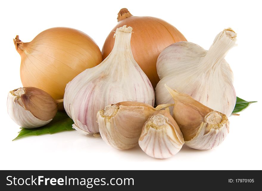 Garlic and onion isolated on white