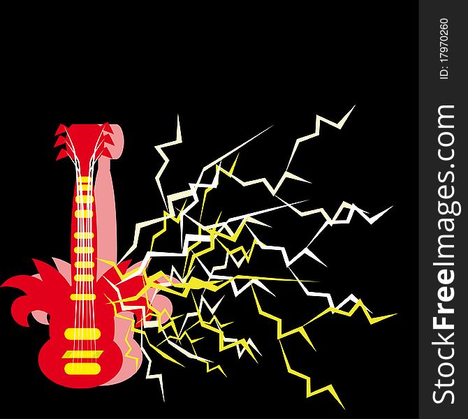 Guitar On A Black Background With Lightnings