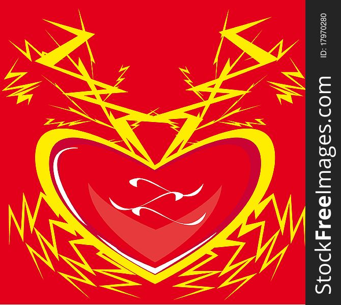 Heart, lightning, love on red background. Illustration. Heart, lightning, love on red background. Illustration.