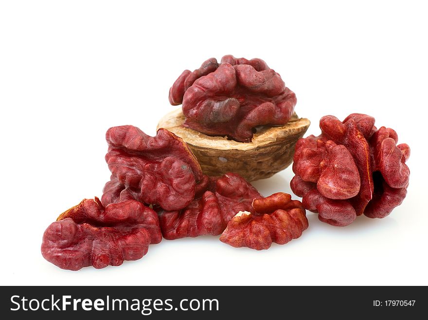 Red Walnut on a white background