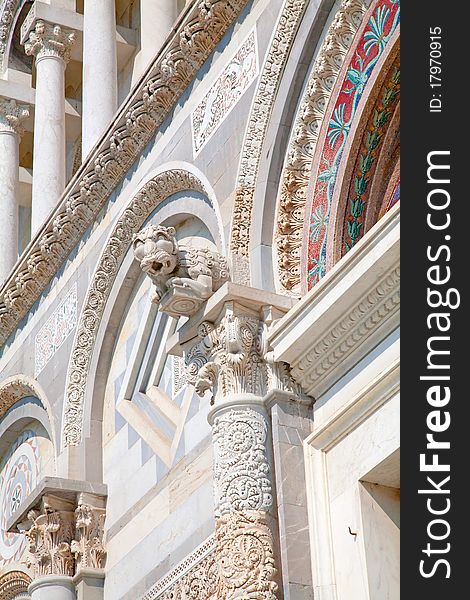 Detail of the facade of dome in Miracle Square (Pisa - Tuscany)