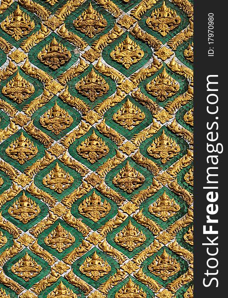 Thai design painting background. Thai decorative wall at Wat Pha-Kaew, Bangkok. Thailand