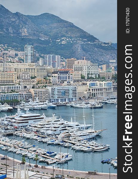 Monaco, view of Port Hercule and Monte-Carlo. Monaco, view of Port Hercule and Monte-Carlo.