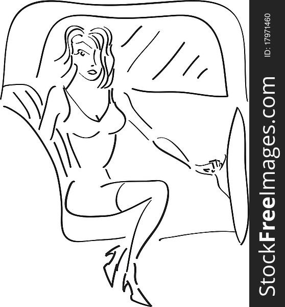 A sketch of a beautiful woman getting out of a limousine. A sketch of a beautiful woman getting out of a limousine.