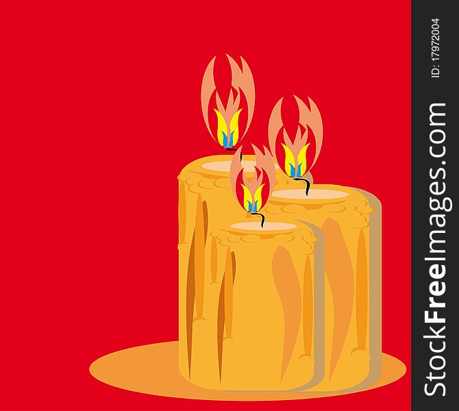 Candle on a red background. Illustration.