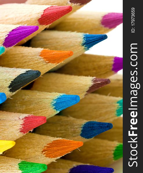 Closeup of different color pencils