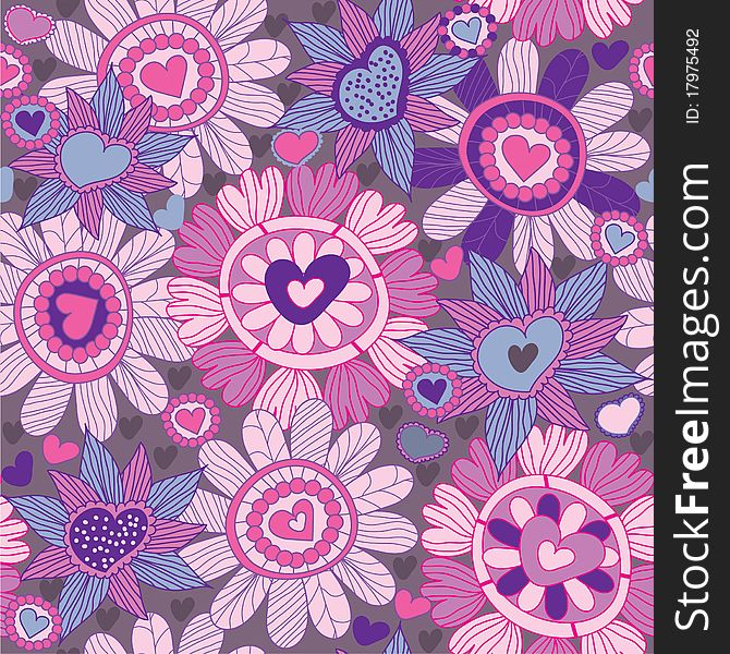 Seamless floral pattern with heart