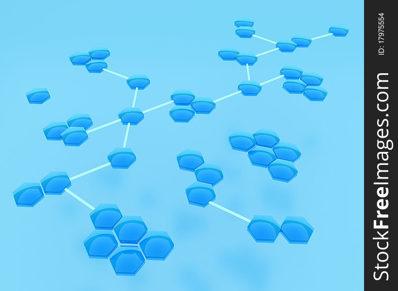 Chemical atom or molecule structure made in blue colors. Chemical atom or molecule structure made in blue colors