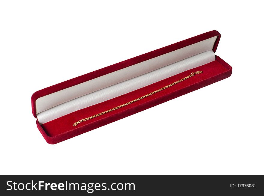 Isilated gold bracelet in a red box. Isilated gold bracelet in a red box
