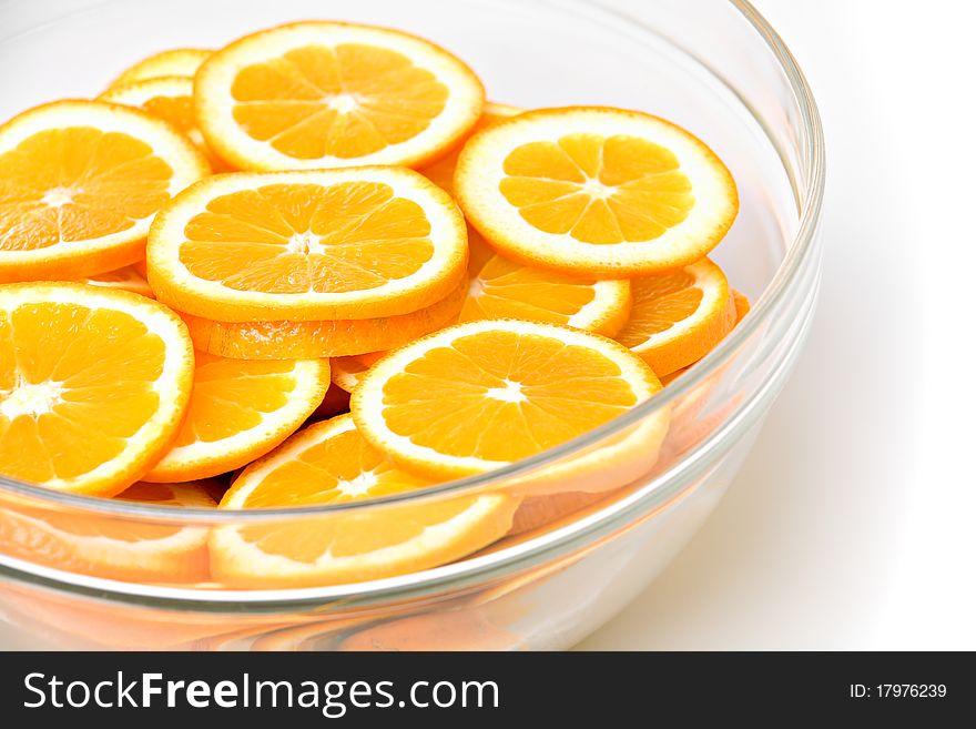 Orange slices in glass bowl - closeup