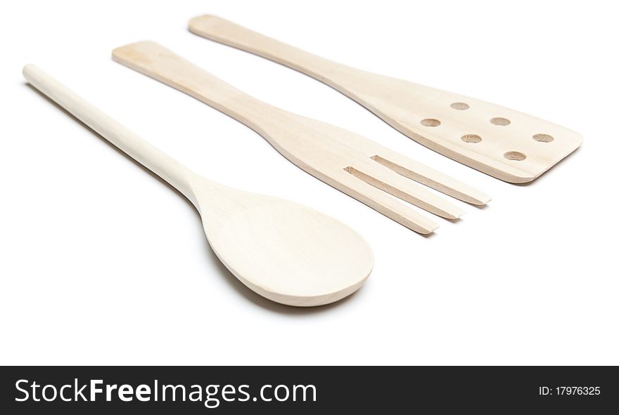 Wooden Cutlery isolated on white background