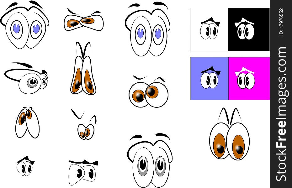 Eyes in cartoon style on white with various exaggerations. Eyes in cartoon style on white with various exaggerations