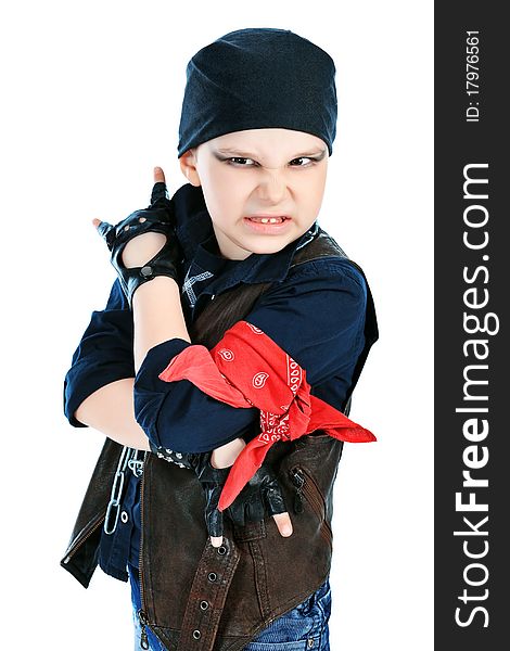 Shot of a little boy singing rock music in studio. Isolated over white background. Shot of a little boy singing rock music in studio. Isolated over white background.