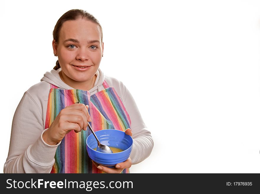 Xmas baking girl in front of withe. Xmas baking girl in front of withe