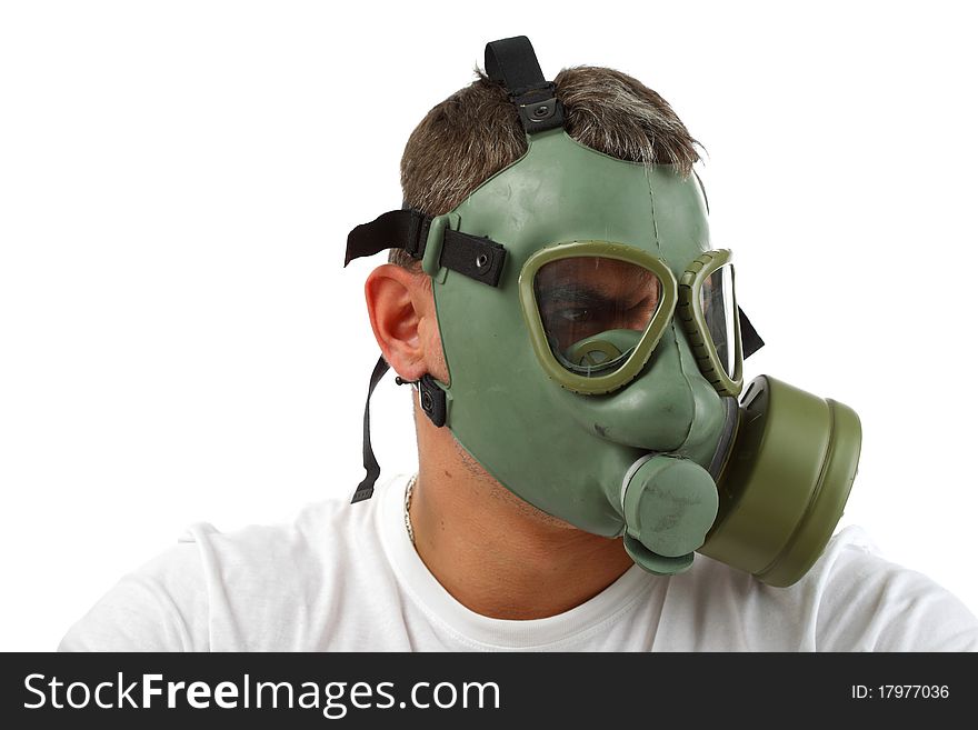 Gas mask man looking angry