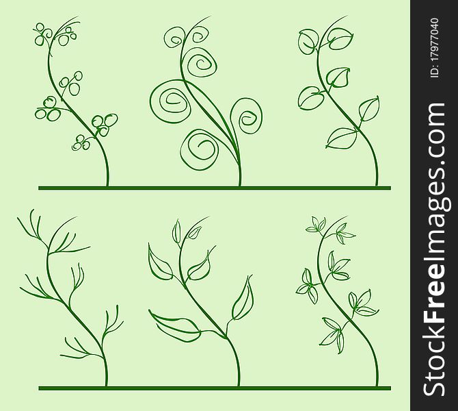 Several stylized floral patterns on green background.