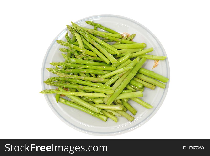 A Plate Of Asparagus ,Vegetable, Isolated on White Background