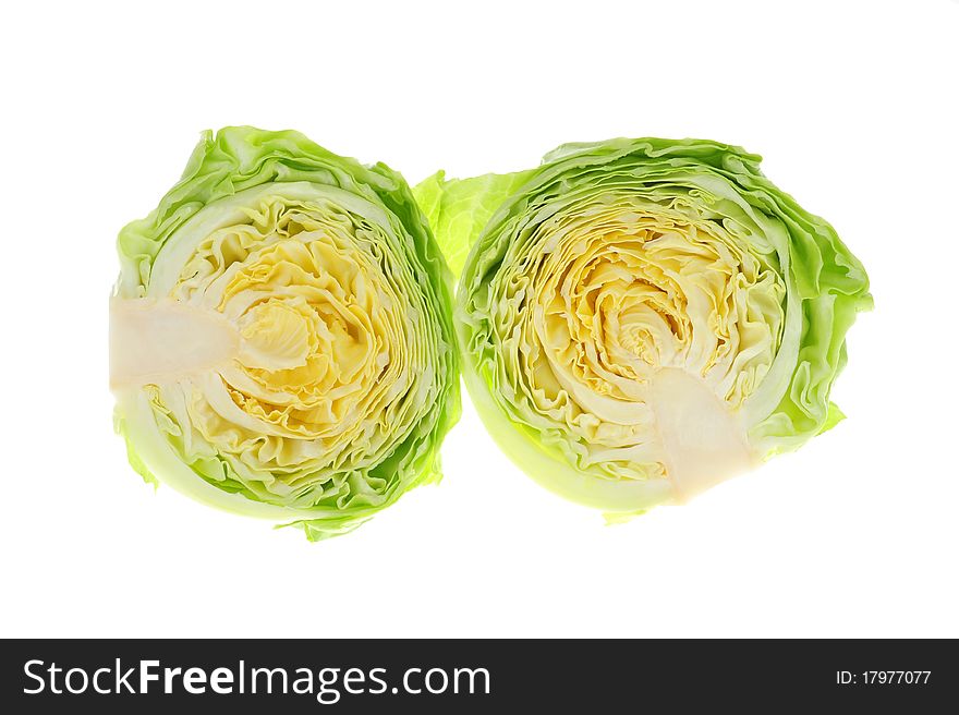 Sectional View Of Chinese Cabbage Isolated on White Background. Sectional View Of Chinese Cabbage Isolated on White Background
