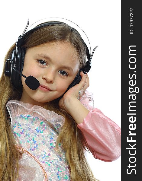 Cute little girl posing with headphones