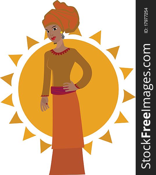 Illustration of an African woman with a sun behind her.