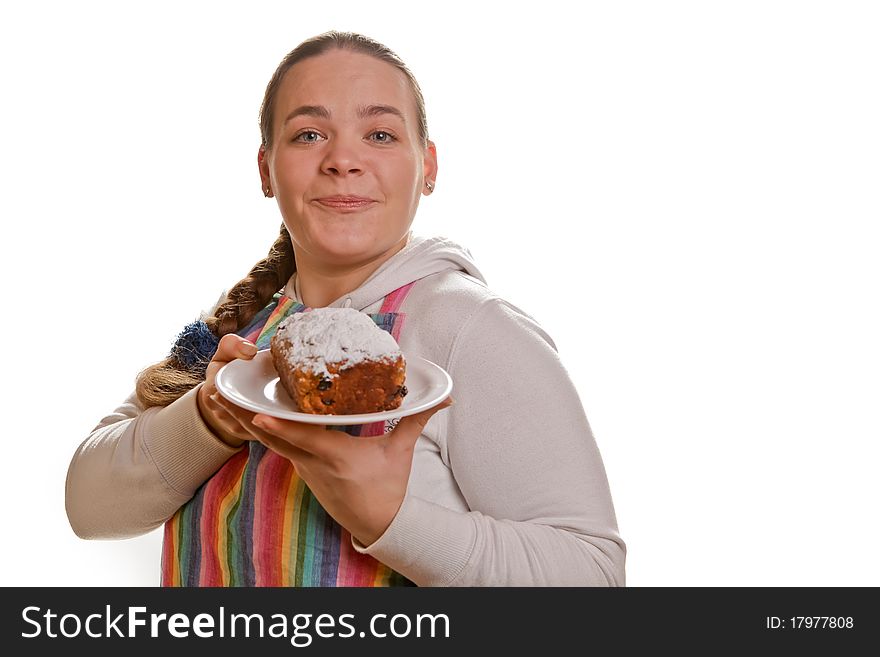 Xmas baking girl in front of withe. Xmas baking girl in front of withe