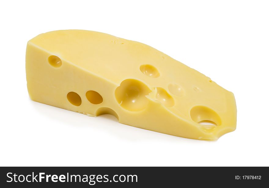 Yellow cheese on a white background