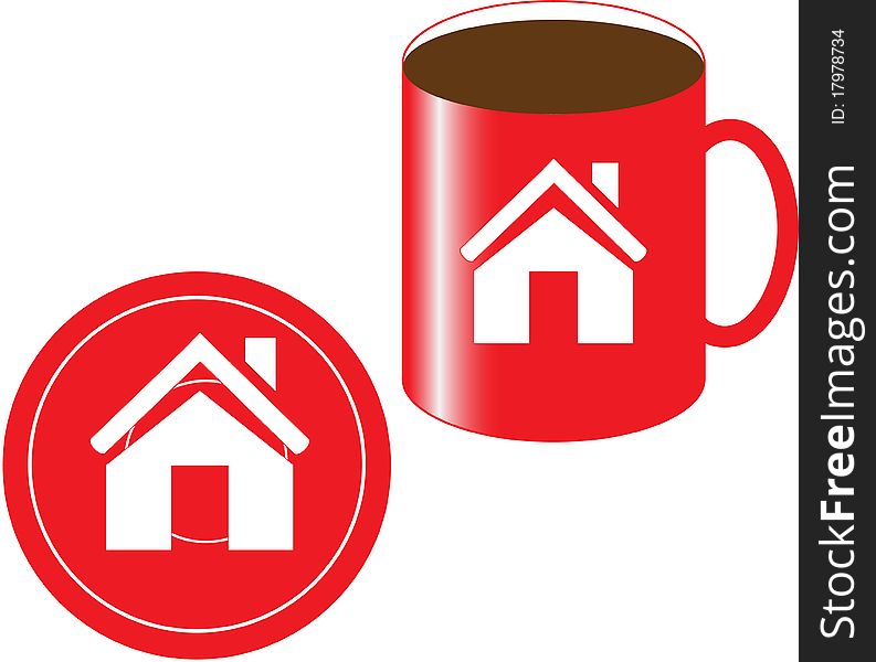 Cool red cup with symbol of house, symbol of dream. Cool red cup with symbol of house, symbol of dream.