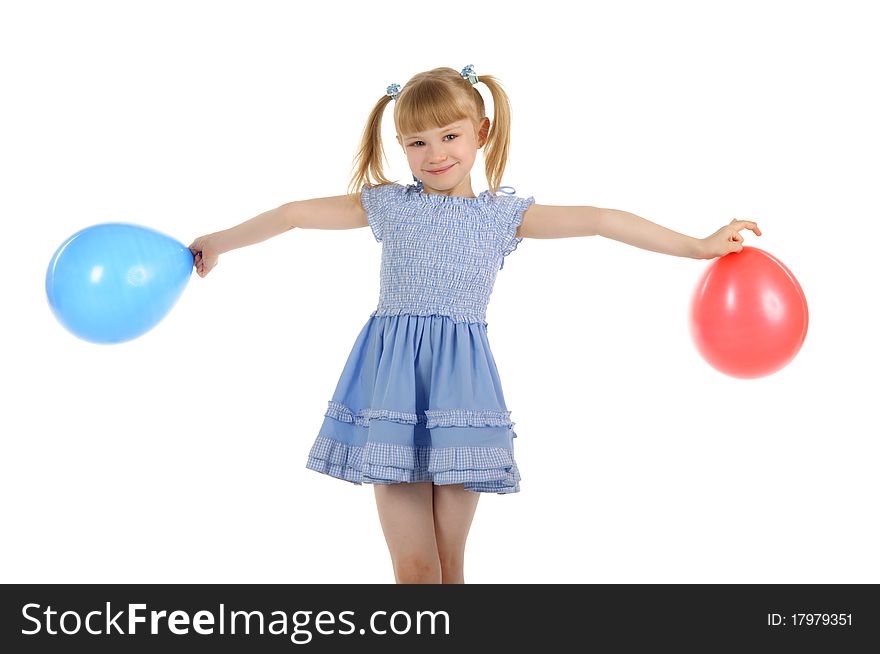 Little girl with colour balls it is isolated on the white