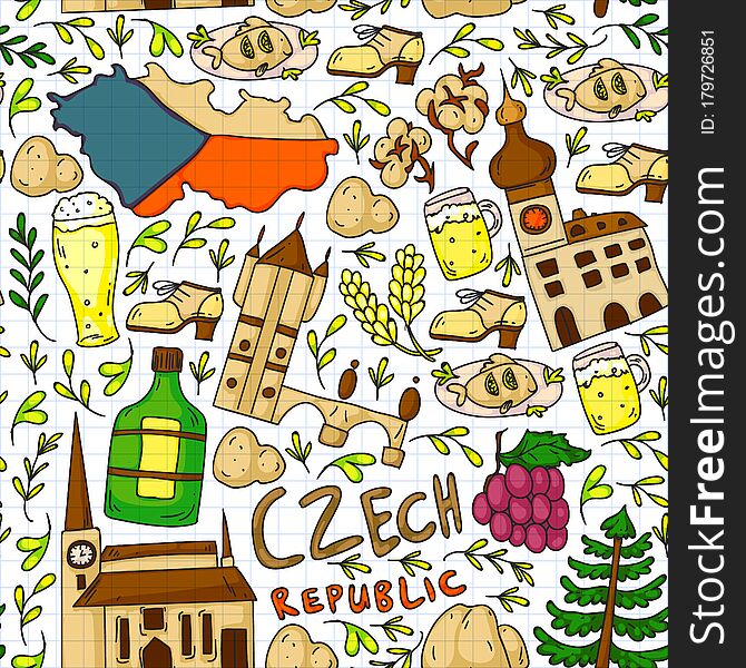 Vector icons and symbols. Czech Republic illustration. Vector icons and symbols. Czech Republic illustration.