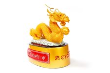 Golden Dragon Statue Isolated Stock Photography