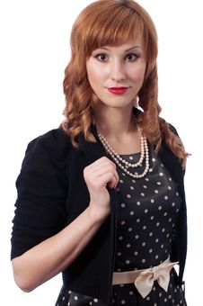 Retro Girl With Pearl Necklace Smiling Royalty Free Stock Image Retro Girl With Pearl Necklace Smiling Royalty Free Stock Image