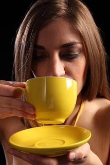 Beautiful Young Woman Drinking Cup Of Hot Tea Stock Photography Beautiful Young Woman Drinking Cup Of Hot Tea Stock Photography