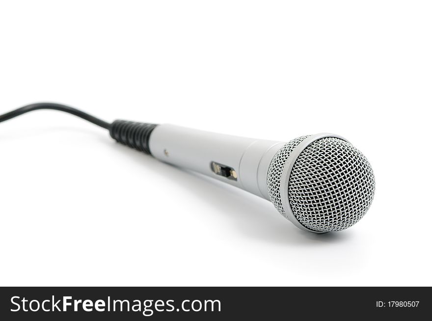 Silver color microphone on white background. Silver color microphone on white background