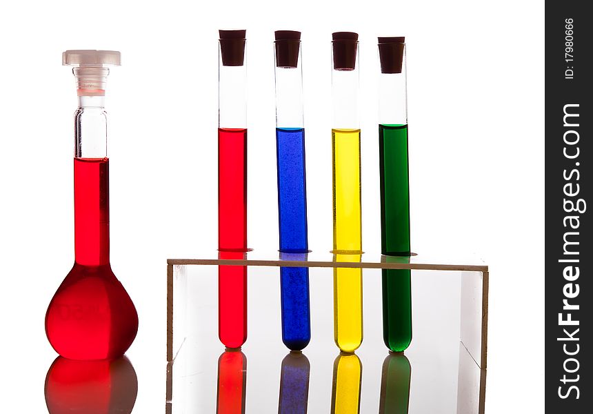 Labolatory Glassware With Colorful Fluids Isolated